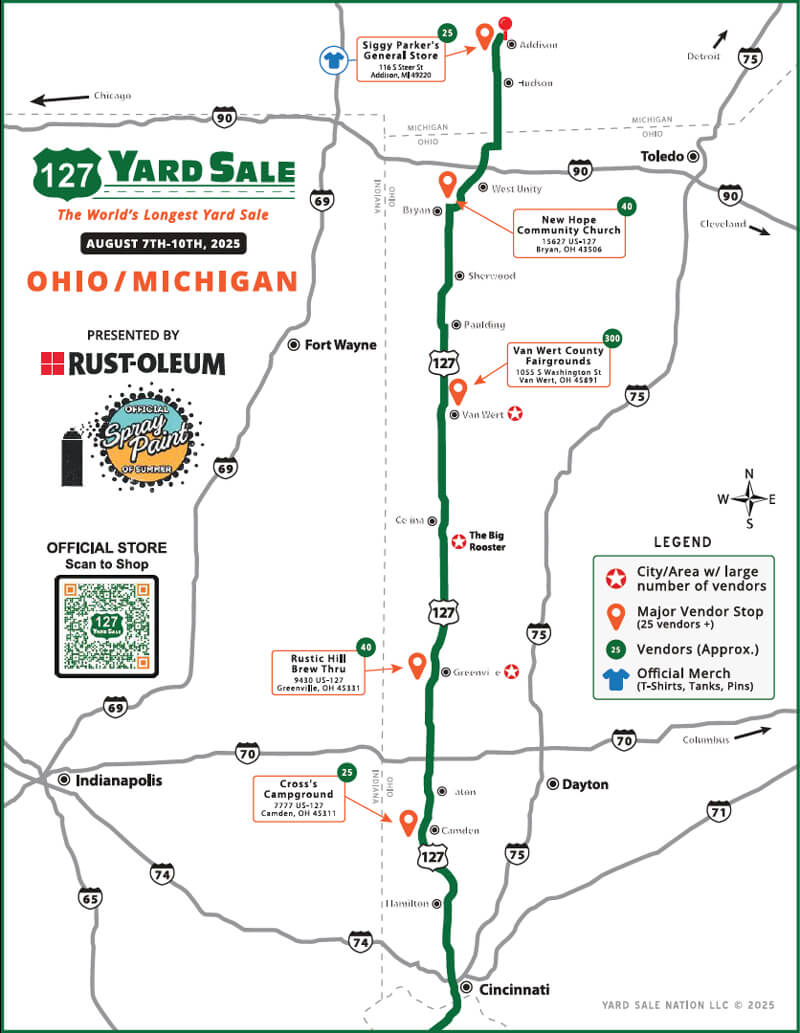 127 Yard Sale Route Map Ohio Michigan