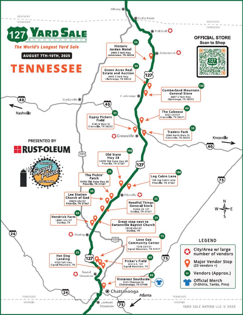 127 Yard Sale Route Map Tennessee