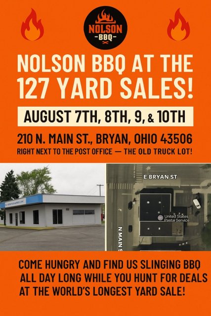 NOLSON BBQ AT THE 127 YARD SALES!